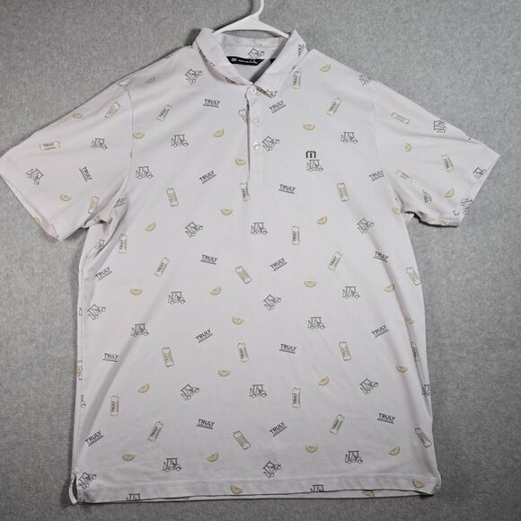 Travis Mathew Polo Shirt Men White Truly Hard Seltzer Golf Geometric Print 2XL - Picture 2 of 11